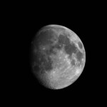 Photographed with MN190 reflector telescope and ASI 2600MC camera in Stuvsta, March 2022 Slightly cropped, monocrome picture taken with IDAS LPS P3 light pollution filter at 1/100s.. The Moon