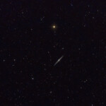 NGC 4565 (also known as the Needle Galaxy or Caldwell 38) is an edge-on spiral galaxy about 30 to 50 million light-years away in the constellation Coma Berenices. It lies close to the North Galactic Pole and has a visual magnitude of approximately 10.
Photographed with the APO107 refractor and the Nikon D800 cvamera in Åva, March 2018. NGC 4565 (C38), Needle galaxy