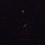 NGC 4565 (also known as the Needle Galaxy or Caldwell 38) is an edge-on spiral galaxy about 30 to 50 million light-years away in the constellation Coma Berenices. It lies close to the North Galactic Pole and has a visual magnitude of approximately 10.
Photographed with the APO107 refractor and the Nikon D800 cvamera in Åva, March 2018. NGC 4565 (C38), Needle galaxy