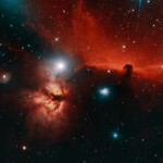 IC 434, Horsehead nebula and NGC 2024, Flame nebula photographed with APO107 refractor telescope and ASI 2600MC color camera in Stuvsta, November 2021.
Exposure was 19*4min with IDAS NB1 narrowband filter. IC 434, Horsehead nebula and NGC 2024, Flame nebula