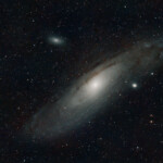 The Andromeda galaxy M31 with satellite galaxy M110 to the left and M32 to the right.
6*60s exposure with APO107 refractor and Nikon D800
in Stuvsta, September 2016 M31, M32 and M110