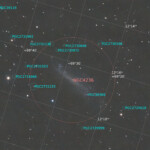 NGC 4236 (also known as Caldwell 3) is a barred spiral galaxy located in the constellation Draco.
The galaxy is a member of the M81 Group, a group of galaxies located at a distance of approximately 11.7 Mly (3.6 Mpc) from Earth. The group also contains the spiral galaxy Messier 81 and the starburst galaxy Messier 82. NGC 4236 is located away from the central part of the M81 group at a distance of 14.5 Mly (4.45 Mpc) from Earth.
15*2min RGB vardera + 25 * 2min Lum NGC 4236