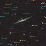 NGC 4565 (also known as the Needle Galaxy or Caldwell 38) is an edge-on spiral galaxy about 30 to 50 million light-years away in the constellation Coma Berenices.
Photographed with RC8 reflector telescope and ASI 2600MC color camera in Åva, March 2023. Exposure was 45*2min with HEUIB filter. NGC 4565 (C38) Needle galaxy