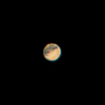 Planet Mars with MN190 reflector telescope and ASI 120MC color camera with 5x Barlow. 10-20% of some 2 000 - 6 000 frames selected in Autostakkert3 amd sharpened with Registax 6. Mars, October 14th 2020 at 22h