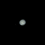 Jupiter with MN190 reflector telescope and ASI 120MC color camera in Hammarby October 2022. Exposure was with 2x Barlow lens. The moon Io (closest to Jupiter) and Europa can be seen. Jupiter