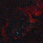 Westerhout 5 (Sharpless 2-199, LBN 667, Soul Nebula) is an emission nebula located in Cassiopeia. Several small open clusters are embedded in the nebula: CR 34, 632, and 634(in the head) and IC 1848 (in the body). The object is more commonly called by the cluster designation IC 1848.
Small emission nebula IC 1871 is present just left of the top of the head, and small emission nebulae 670 and 669 are just below the lower back area.
Photographed with APO107 refractor telescope and ASI 2600MC color camera in Stuvsta, September 2021. Exposure was 20*3min with IDAS LPS D2 light pollution filter. IC 1848, Soul nebula