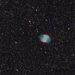 Photographed with APO107 refractor telescope and ASI 2600MC color camera in Stuvsta, October 2022. 27*2min exposure with IDAS LPS P3 light pollution filter. M27, Dumbbell nebula