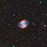 Photographed with RC8 reflector telescope and ASI 2600MC color camera in Stuvsta, October 2022. 27*2min exposure with IDAS LPS D2 light pollution filter.. M27, Dumbbell nebula