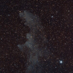 IC 2118 (also known as Witch Head Nebula due to its shape) is an extremely faint reflection nebula believed to be an ancient supernova remnant or gas cloud illuminated by nearby supergiant star Rigel in the constellation of Orion. It lies in the Orion constellation about 900 light-years from Earth. The nature of the dust particles, reflecting blue light better than red, is a factor in giving the Witch Head its blue color.
Radio observations show substantial carbon monoxide emission throughout parts of IC 2118, an indicator of the presence of molecular clouds and star formation in the nebula. In fact candidates for pre-main sequence stars and some classic T-Tauri stars have been found deep within the nebula.
Photographed with APO 94mm refractor telescope and ASI 2600MC color camera in Åva, January 2022. Exposure was 12*2 min at -8 centigrade and almost without wind. HEUIB UV filter. IC 2118 Häxnebulosan