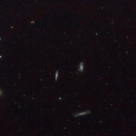 The Leo Triplet (also known as the M66 Group) is a small group of galaxies about 35 million light-years away in the constellation Leo. This galaxy group consists of the spiral galaxies M65, M66, and NGC 3628. The distance is approximately 35 million lightyears.
Photographed woth APO 107mm refractor telescope and Nikon D800 DSLR camera in Åva, March 2018. M65, M66, and NGC 3628, The Leo Triplet