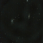 An early attempt to capture the galaxies in the Leo Triplet.
Messier 65 (NGC 3623) to the right is an intermediate spiral galaxy about 35 million light-years away in the constellation Leo.
Messier 66 (NGC 3627) to the left is an intermediate spiral galaxy about 36 million light-years away in the constellation Leo.
Photographed with CPC925 reflector telescope and Nikon D800 DSLR camera in Åva, March 2016. Exposure was 18*90s at ISO800. Autoguiding with PHD2. M66 and M65