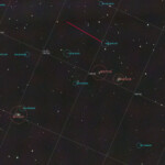 PGC 2641182 is a 16th magnitude elliptical galaxy at 2 billion light years distance. It is receding from us with about 10,4% of the light speed.
Photographed with RC8" reflector telescope and ASI 2600MC color camera in Stuvsta, January 2023. Exposure was 30*3min with IDAS LPS-D2 light pollution filter. PGC 2641182