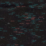 The Perseus cluster at some 235 million light years distance.
Photographed with RC8" reflector telescope and ASI 2600MC color camera in Stuvsta, January 2023. Exposure was 58*3min with IDAS LPS D2 light pollurion filter. Test of Celestron OAG with the telescope. Not fully optimal placement of the OAG and some problems with the flats. NGC 1275, Perseus A