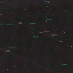 Arp 104, also known as Keenan's system, is entry 104 in Halton Arp's Atlas of Peculiar Galaxies catalog for spiral galaxy NGC 5216 and globular galaxy NGC 5218. The two galaxies are joined by a bridge of galactic material spanning 22 000 light years. The galaxies are 153 million light years away.
Photographed with RC8" reflector telescope and ASI 2600MC color camera from Stuvsta in January 2023. Exposure was 30*3 min with IDAS LPS-D2 light pollution filter. Test of new Celestron OAG. NGC 5218 and NGC 5216, Keenan's System