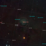 NGC 3184 is a spiral galaxy approximately 40 million light-years away in the constellation Ursa Major. It has two HII regions named NGC 3180and NGC 3181.
NGC 3184 houses a high abundance of heavy elements and (SN 1999gi) that was a magnitude 14 Type II supernova detected on December 9, 1999. Other supernovae in NGC 3184 include 1921B (mag 13.5), 1921C (mag 11) and 1937F (mag 13.5).
Photographed with MN190 reflector telescope and Atik 360EX CCD camera in Stuvsta, March 2021. Exposure was 20 min RGB each and 11 min Lum. NGC 3184