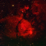 NGC 896 is a bright section of the Heart Nebula (IC 1805) in Cassiopeja. Distance is about 7 500 light years.
Photographed with MN190 reflector telescope and Atik 360EX CCD camera in Stuvsta,, February 2021. Exposure was 27 min each of Ha, SII, and OIII filters. Ha used as red, SII as green, and OIII as blue. NGC 896