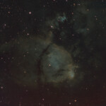 NGC 896 is a bright section of the Heart Nebula (IC 1805) in Cassiopeja. Distance is about 7 500 light years.
Photographed with MN190 reflector telescope and Atik 360EX CCD camera in Stuvsta,, February 2021. Exposure was 27 min each of Ha, SII, and OIII filters. Modified Hubble-palette. NGC 896