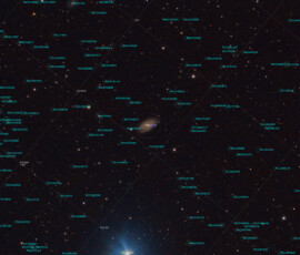 Messier 109 (also known as NGC 3992) is a barred spiral galaxy exhibiting a weak inner ring structure around the central bar approximately 83.5 ± 24 million light-years away in the northern constellation Ursa Major. M109 can be seen south-east of the star Phecda (γ UMa, Gamma Ursa Majoris) in the Big Dipper (Karlavagnen).
Photographed with APO107 refractor telescope and the then new ZWO ASI 2600MC colour CMOS camera in Åva, April 10th, 2021. Exposure was 20 * 2 min. M109