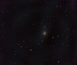 Messier 87 (also known as Virgo A or NGC 4486, ) is a supergiant elliptical galaxy in the constellation Virgo. One of the most massive galaxies in the local universe, it is notable for its large population of globular clusters—M87 contains about 12,000 compared to the 150-200 orbiting the Milky Way—and its jet of energetic plasma that originates at the core and extends outward at least 1,500 parsecs (4,900 light-years), travelling at relativistic speed. (Visible toward 5pm from the galaxy.) It is one of the brightest radio sources in the sky. The jet is probably powered by a prograde accretion disk around a spinning supermassive black hole.
The distance estimate is 16.4 ± 0.5 megaparsecs (53.5 ± 1.63 million light-years).
Photographed with CPC 9,25" reflector telescope and Nikon D800 DSLR camera in Åva, March 2016. Exposure was 15 * 150 s with aotoguiding, M87