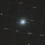 Photographed with RC8" reflector telescope and ASI 2600MC color CMOS camera in Stuvsta, August 2024. Exposure was 20 * 1 min with IDAS LPS P3 light pollution filter. Post processing in Pixinsight witth Blur Exterminator. M13, Hercules Cluster