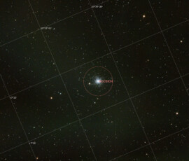 NGC 6934 (also known as Caldwell 47) is a globular cluster of stars in the northern constellation of Delphinus, about 52 kilolight-years distant from the Sun. The cluster is following a highly eccentric orbit (with an eccentricity of 0.81) through the Milky Way along an orbital plane that is inclined by 73° to the galactic plane. It may share a common dynamic origin with NGC 5466.
The estimated mass is 295,000 times the mass of the Sun. The cluster displays photometric anomalies, with a split subgiant branch on the HR diagram.
Photographed with the RC8" reflector telescope and the ASI 2600MC color camera in Stuvsta on September 7th 2024. Exposure was 31*2 min with IDAS LPS P3 light pollution filter. Postprocessing in Pixinsight with Blur Xterminator. NGC 6934