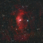 Photographed with the RC8" reflector telescope and the ASI 2600MC CMOS color camera in Stuvsta, December 12th, 2024. Exposure was 29 * 3 min and 20 * 4 min with IDAS LPS D2 lihgt pollution filter in bright moonlight. Post-processing in Pixinsight. NGC 7635, Bubble Nebula