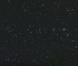 Photographed with the RC8" reflector telescope and ASI 2600MC CMOS color camera in Stuvsta, January 4th, 2025. Exposure was 30 * 3 min with HEUIB filter and bin 2x2. There was 10% moon and the temperature was -8 centigrade. Postprocessing in Pixinsight. Galaxy Cluster ACO 426