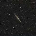 Photographed with the RC8" reflector telescope and ASI 2600MC CMOS color camera in Stuvsta, January 3rd, 2025. Exposure was 30 * 3 min with HEUIB filter and bin 2x2. There was no moon and the temperature was -10 centigrade. Postprocessing in Pixinsight and Photoshop. NGC 891, Silver Galaxy