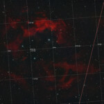 Sh 2-261 is an H-II region on the outermost edge of the Orion arm of our Milkyway, on the border of the galactic region between the Orion and Perseus arm. It lies at a distance of 3 200 light-years. It has been suggested that it is a large ancient supernova remnant. The nebula is roughly the same apparent size as the Orion Nebula, but much fainter and there is no reflection nebulosity present. The nebula was discovered in 1939 by father and son Lower, using a home-built Scmidt telescope.
Photographed with the RC8" reflector telescope and the ASI 2600MC color CMOS camera in Stuvsta, February 19th, 2025. Exposure was 30*3 min with IDAS GNB narrowband filter. Postprocessing in Pixinsight. Sh 2-261, Lower's Nebula