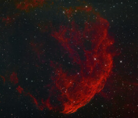 Photographed with the RC8" reflector telescope and the ASI 2600MC color CMOS camera in Stuvsta, March 14th 2025. Exposure was 30*3 min + 23*4 min with IDAS GNB filter. Post-processing in Pixinsight. 100% full moon during most of the exposure. IC 443 - Jellyfish Nebula