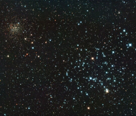 Photographed with the RC8" reflector telescope and the ASI 2600MC color CMOS camera in Stuvsta, March 26th 2025. Exposure was 30*3 min with IDAS LPS D2 filter. Post-processing in Pixinsight and Photoshop. No moon visible. M35 and NGC 2158