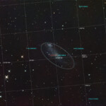 Photographed with the RC8" reflector telescope and the ASI 2600MC color CMOS camera in Stuvsta, April 3rd, 2025. Exposure was 29*3 min with IDAS LPS D2 filter. Post-processing in Pixinsight. 20% Moon and somewhat windy. IC 2574, Coddington's Nebula