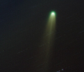Photographed with the APO 107 mm refractor and ASI 2600MC color CMOS camera in Stuvsta on October 18th, 2025. Exposure was 20 * 2 min with IDAS HEUIB filter. Postprocessing in Pixinsight with Comet Alignment, resulting in elongated stars. Comet C/2025 A6 (Lemmon)
