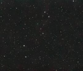 C/2024 E1 (Wierzchoś) is a hyperbolic Oort cloud comet, discovered on 3 March 2024 by Polish astronomer Kacper Wierzchoś. It will reach perihelion on 20 January 2026, when it should reach an apparent magnitude of around +8.5, which should make it visible in larger binoculars. It has an inbound orbital period of millions of years. The 2026 perihelion passage will reduce the orbital period to a few hundred thousand years. Cometary activity for C/2024 E1 has been driven by carbon dioxide (CO2). As of October 2025, the comet is about apparent magnitude 14.0.
Photographed with the APO 107 mm refractor and ASI 2600MC color CMOS camera in Stuvsta on October 16th, 2025. Exposure was 20 * 2min with IDAS HEUIB filter. C/2024 E1 (Wierzchos)