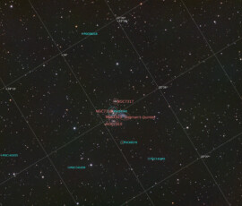 Photographed with the MN 190 mm reflector telescope and the Atik 360EX monchrome CCD camera in Stuvsta on December 26th, 2025. Exposure was 30 min for each of G, B, and Ha, and 60 min for each of R and L. Postprocessing in Pixinsight with Blur Xterminator and using the new VeraLux stretch routine.. Final touch was done in Photoshop. Half moon and minimal wind. Stephan's Quintet, NGC 7320 and others