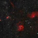 Mosaic of 4 pictures, each photographed with the APO 94 mm refractor telescope and the ZWO ASI 2600MC CMOS color camera on February 3rd, 2026 in Åva. Exposure was 10 * 3 min for each of the 4 pictures. The first two pictures were taken without Moon, the second two with full Moon up. Postprocessing and combination done in Pixinsight. IC 405, IC 417 and NGC 1931