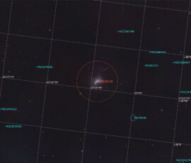 Photographed with the RC8" reflector and the ASI 2600MC color CMOS camera in Stuvsta, April 1st, 2026. Exposure was 20*3 min with IDAS LPS P3 filter. Postprocessing in Pixinsight and Photoshop. NGC 4214